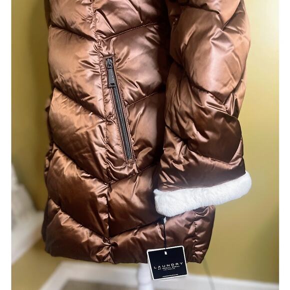 Laundry by Shelli Segal Faux Fur Cuff Hooded Puffer Coat Size Large NWT - Picture 6 of 11